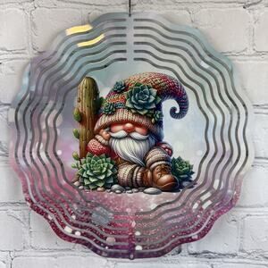 Cactus Gnome Wind Spinner 10 Inches Round Flower Shaped